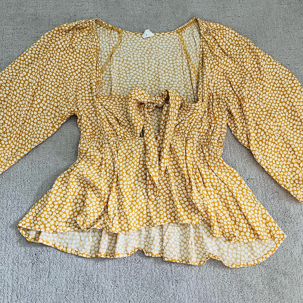Orange Dry Goods Floral Front Tie Blouse